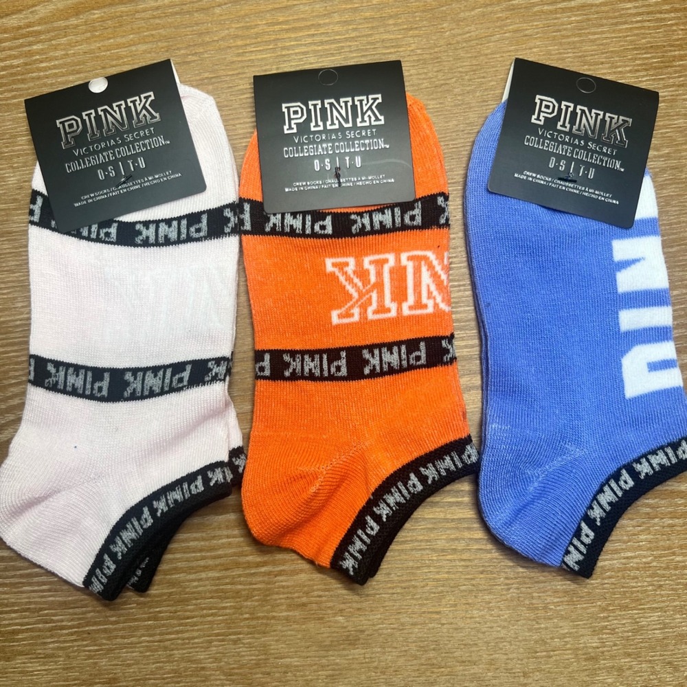 Victoria's Secret PINK Collegiate Collection Crew Socks 3 Pack Pink Orange Blue